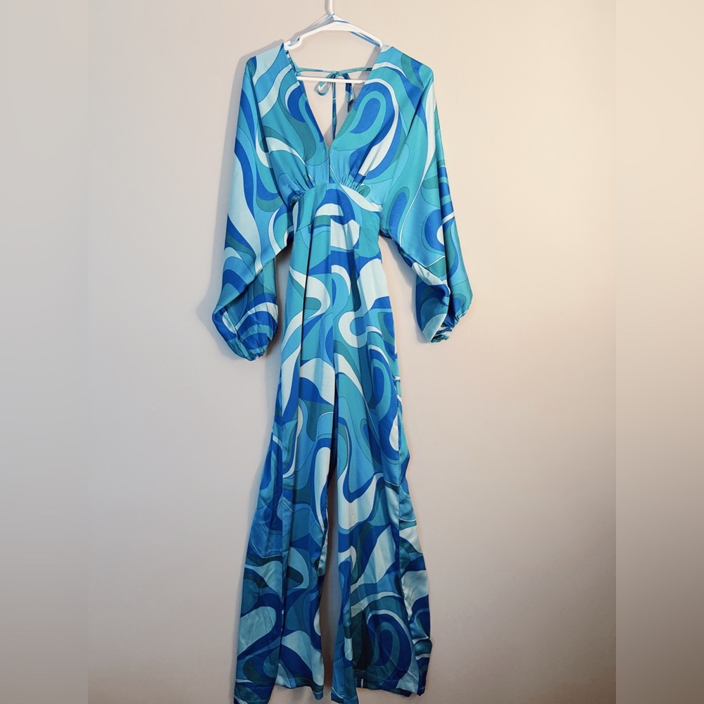fab'rik Blue and White Swirl Jumpsuit